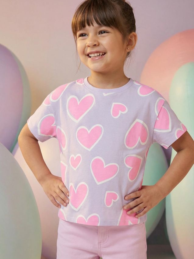 Sinsay - Tricou din bumbac cu motiv de inimi - lavand