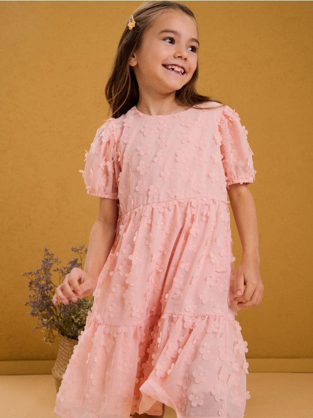 Sinsay - Rochie cu flori 3D - roz-piersică