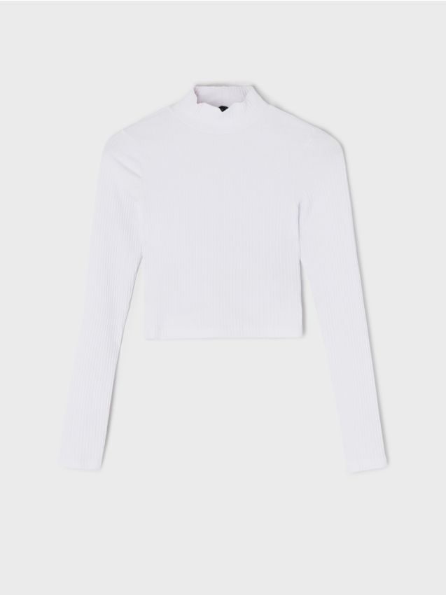 Sinsay - Crop top cu mânecă lungă - alb