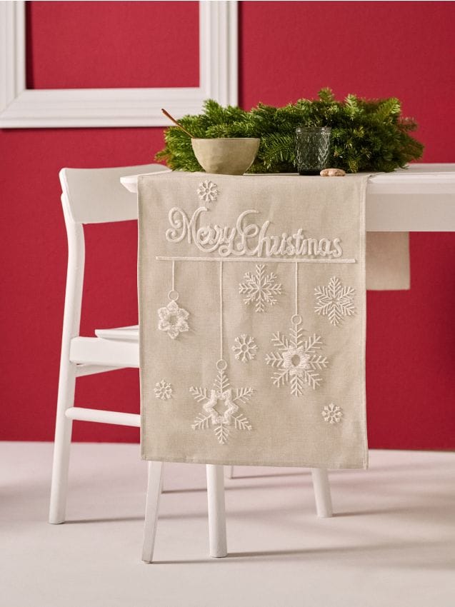 Sinsay - Behúň na stôl so sviatočným motívom - svetlošedá