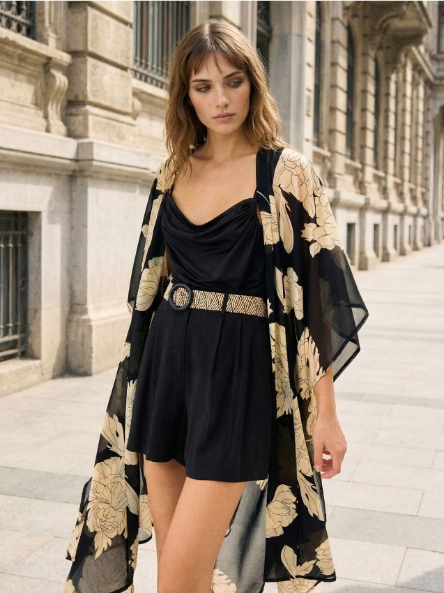 Sinsay - Șorturi din viscoză cu pliuri și curea - negru