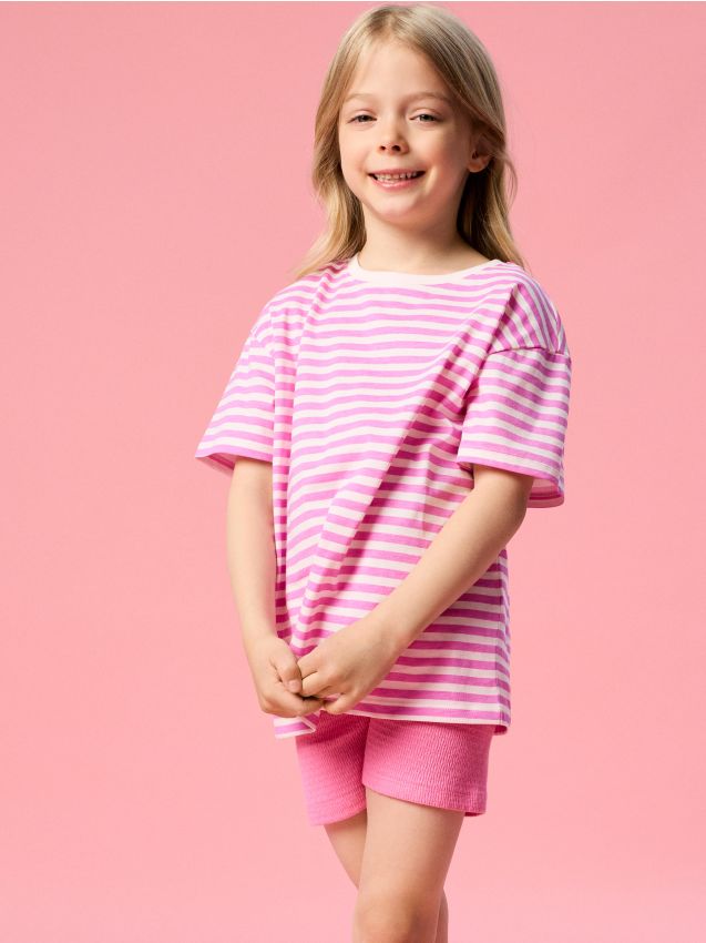 Sinsay - Tricou din bumbac în dungi - roz-pastel