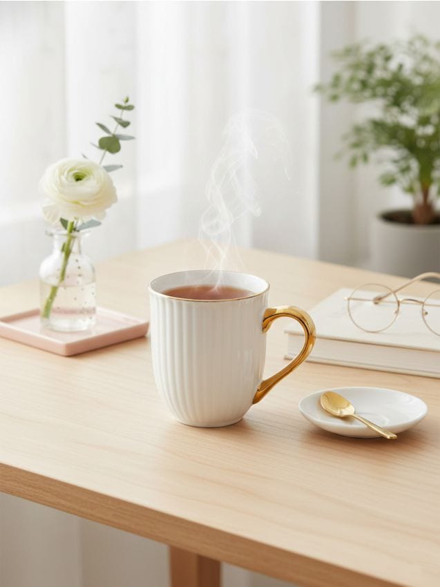 Sinsay - Cană ceramică cu margine aurie și mâner - alb