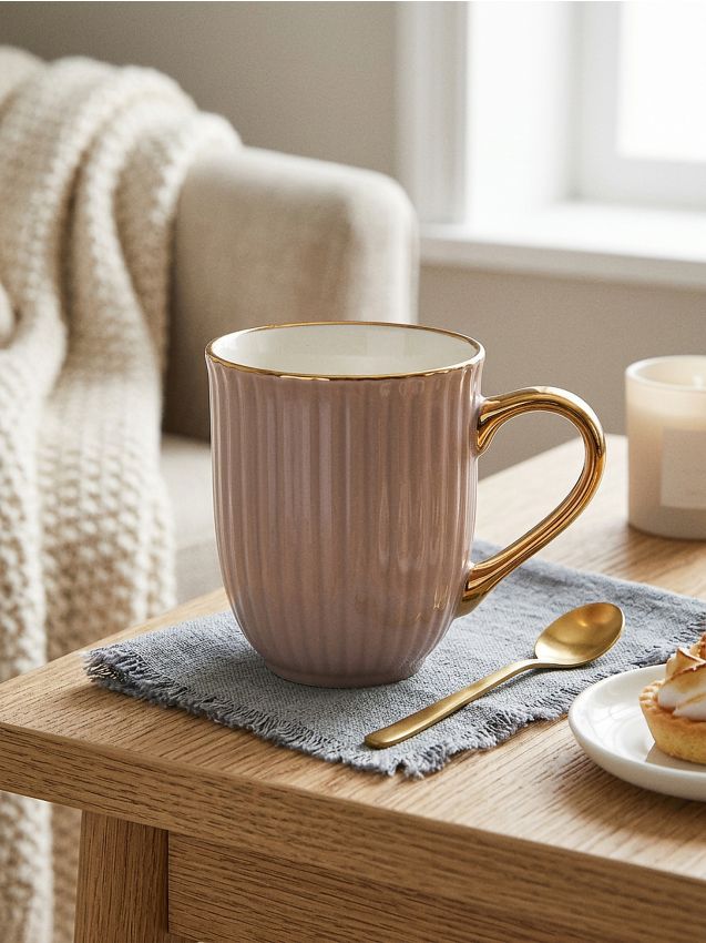 Sinsay - Cană ceramică cu margine aurie și mâner - mov