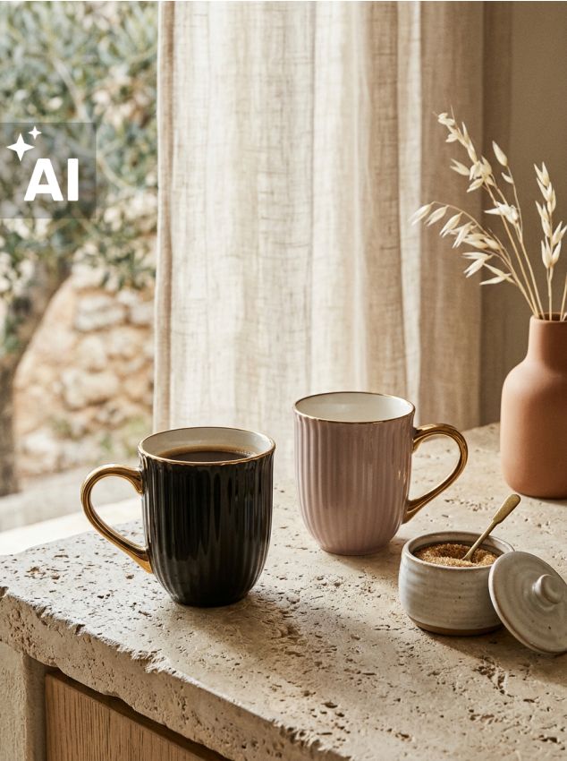 Sinsay - Cană ceramică cu margine aurie și mâner - negru