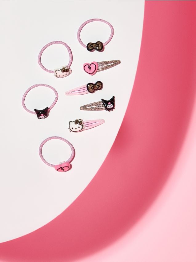 Sinsay - Set de elastice și agrafe de păr Hello Kitty și Kuromi - multicolor
