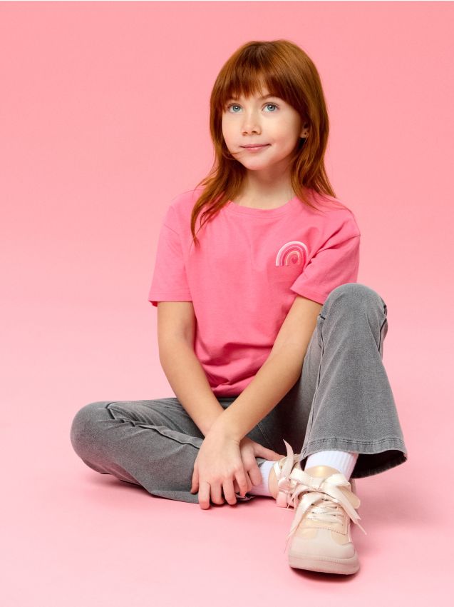 Sinsay - Tricou din bumbac cu broderie - corai