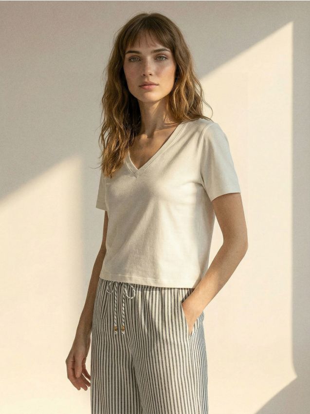 Sinsay - Tricou cu mânecă scurtă - crem