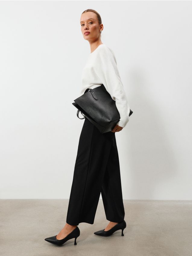 Sinsay - Pantaloni wide leg cu dungă - negru