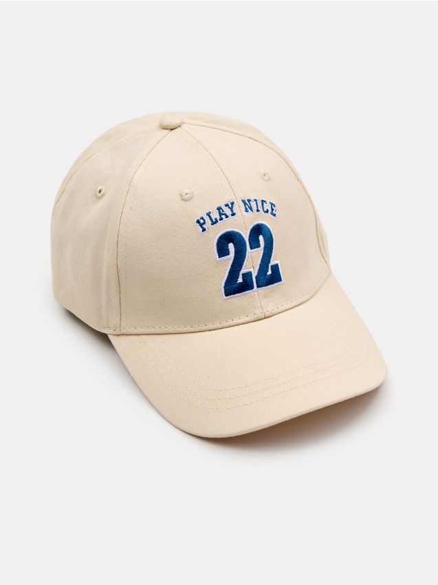 Sinsay - Șapcă din bumbac cu imprimeu brodat - crem