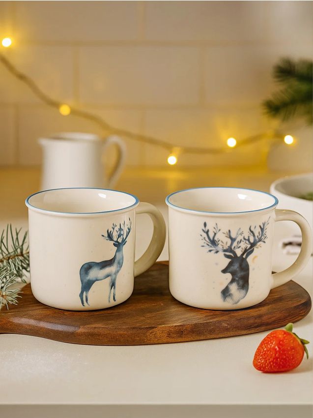 Sinsay - Hrnčeky so zimným motívom 2 pack - biela