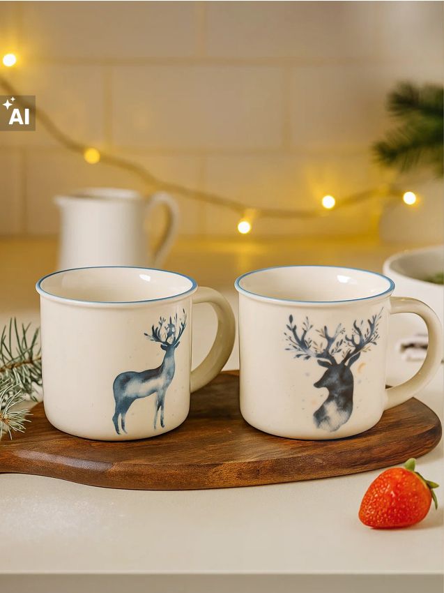 Sinsay - Căni cu motiv de iarnă 2 pack - alb