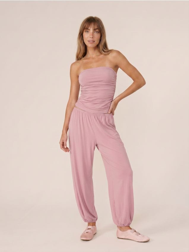 Sinsay - Set cu top încrețit și pantaloni - roz