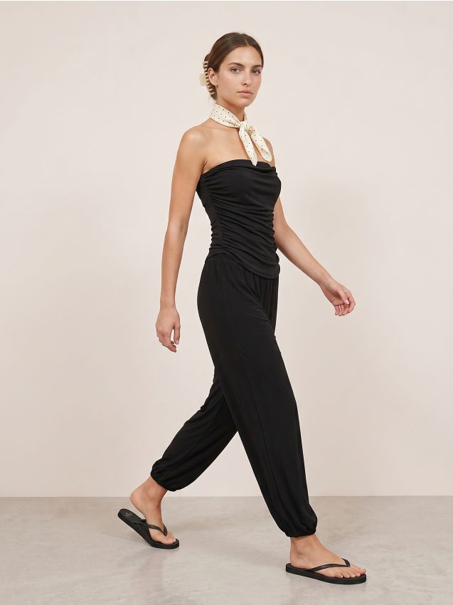 Sinsay - Set cu top încrețit și pantaloni - negru