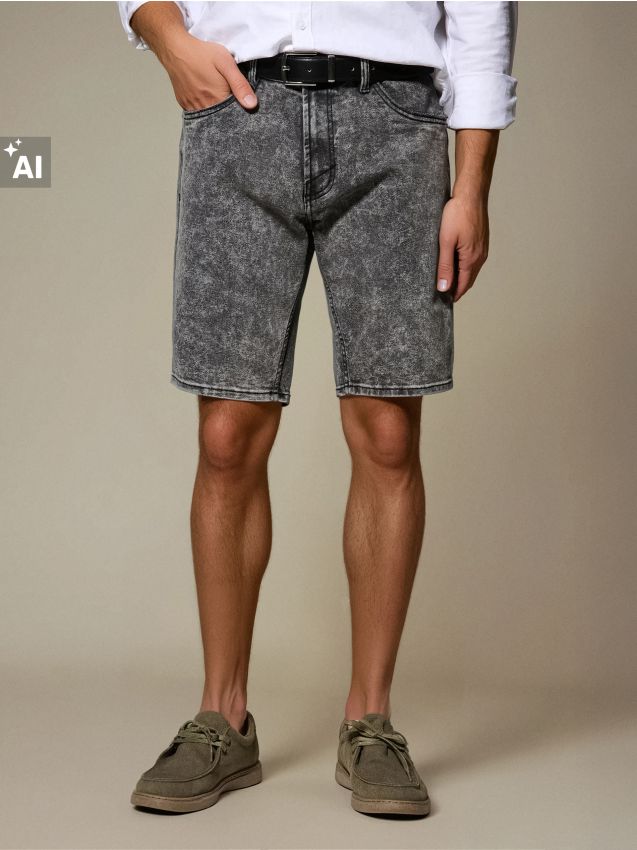 Sinsay - Pantaloni scurți slim, din denim - gri