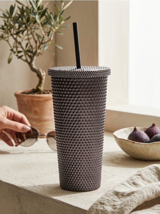 Sinsay - Cană cu capac și pai - gri-închis