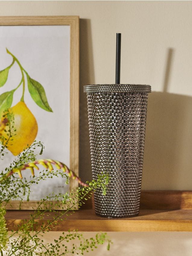 Sinsay - Cană cu capac și pai - gri-închis