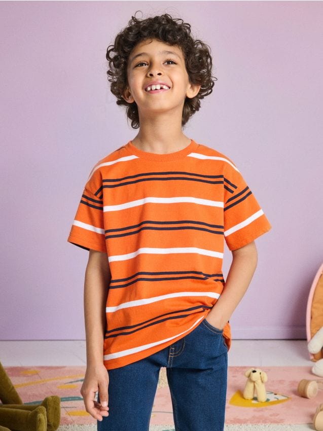 Sinsay - Tricou în dungi - roșu-aprins
