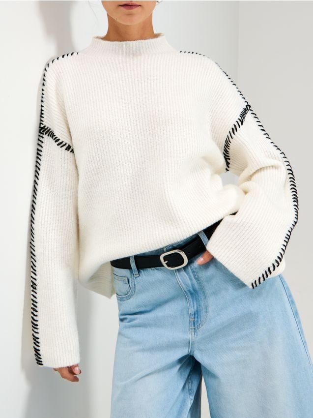 Sinsay - Prúžkovaný pletený sveter - biela