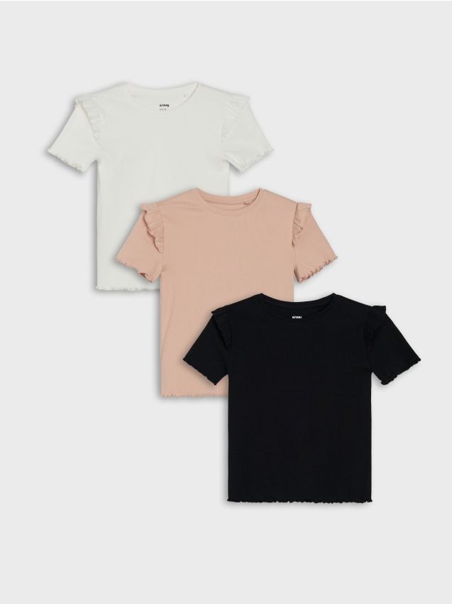 Sinsay - Tricouri din bumbac cu volane decorative 3 pack - multicolor