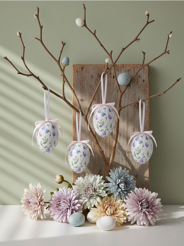 Sinsay - Set de decorațiuni de Paște suspendate în formă de ouă cu model floral, 4 bucăți - multicolor