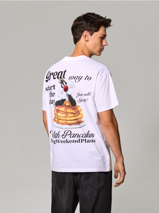 Sinsay - Tricou din bumbac cu imprimeu pe spate Looney Tunes - alb