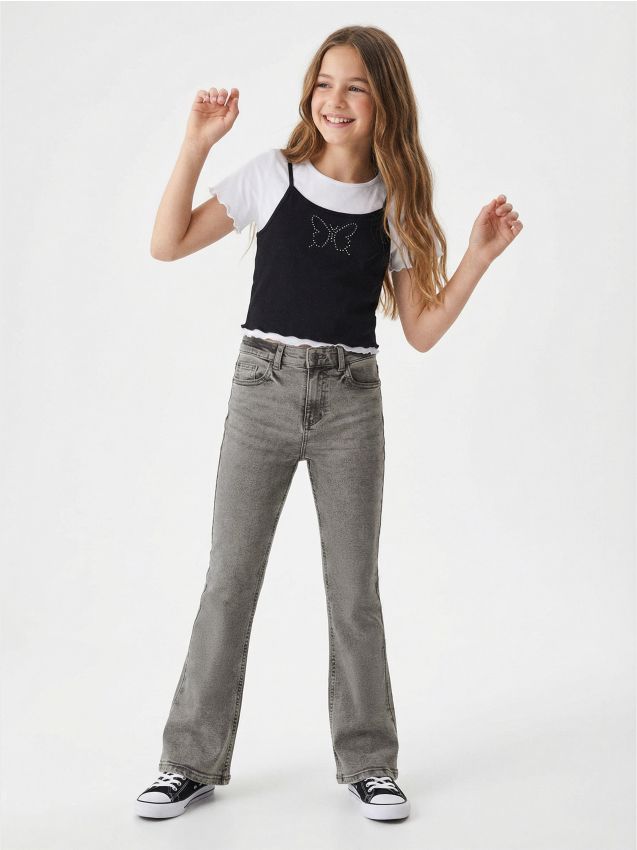 Sinsay - Blugi evazați cu efect spălat - gri deschis