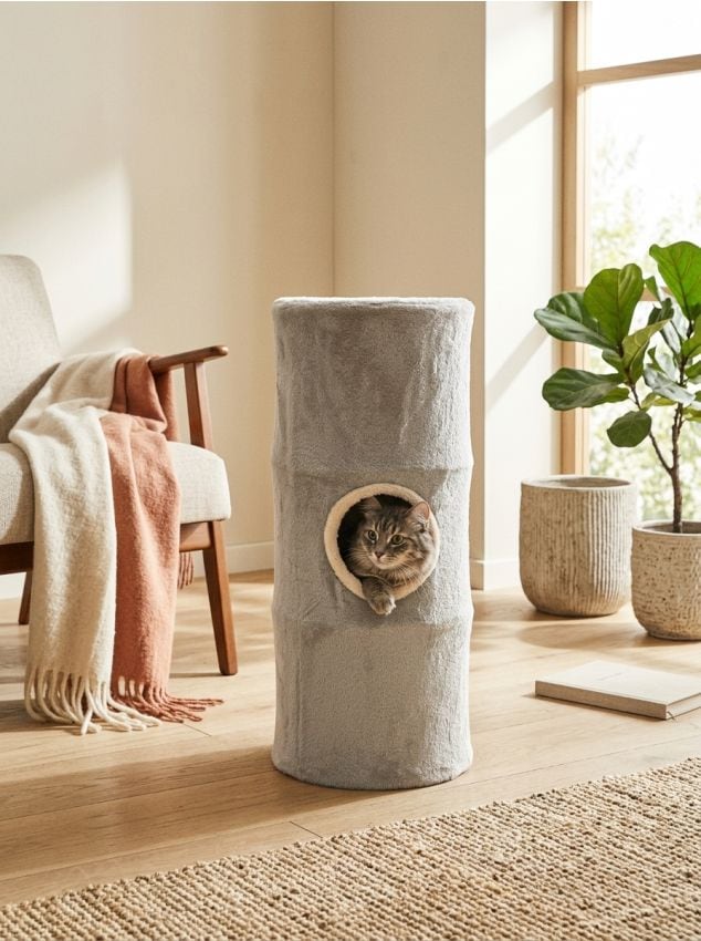 Sinsay - Stâlp de zgâriat pentru pisici în forma unui tub plușat cu intrări - crem