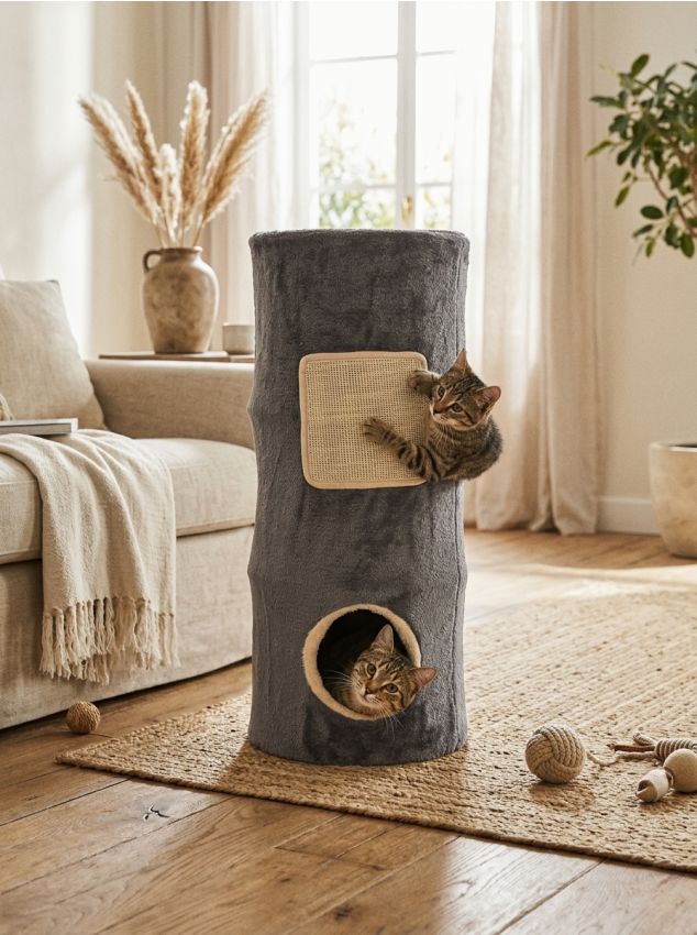 Sinsay - Stâlp de zgâriat pentru pisici în forma unui tub plușat cu intrări - gri-închis
