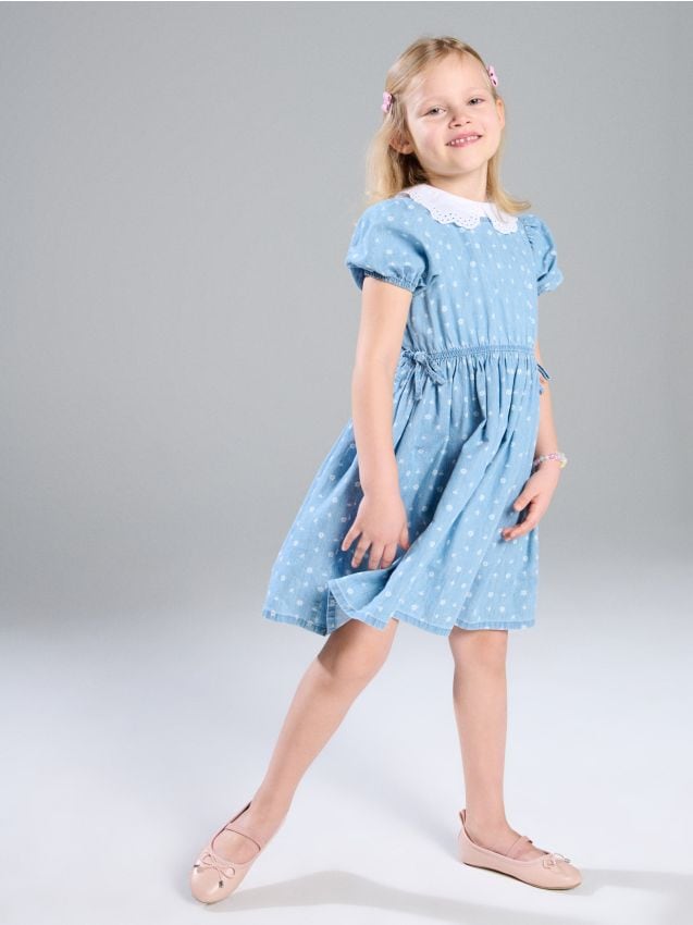 Sinsay - Sukienka jeansowa z bufkami - niebieski