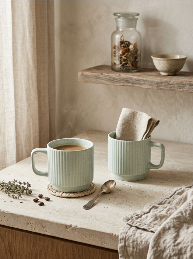 Sinsay - Căni ceramice cu mâner cu model cu pete 2 buc - verde-pal