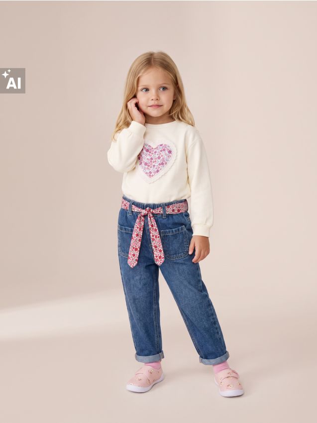 Sinsay - Pantaloni din denim cu curea cu flori - altele