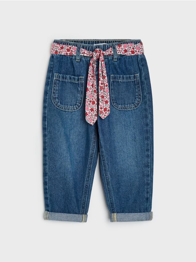 Sinsay - Pantaloni din denim cu curea cu flori - altele