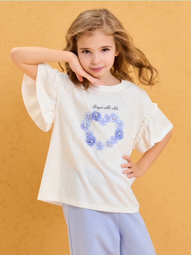 Sinsay - Tricou din bumbac cu aplicație 3D - crem