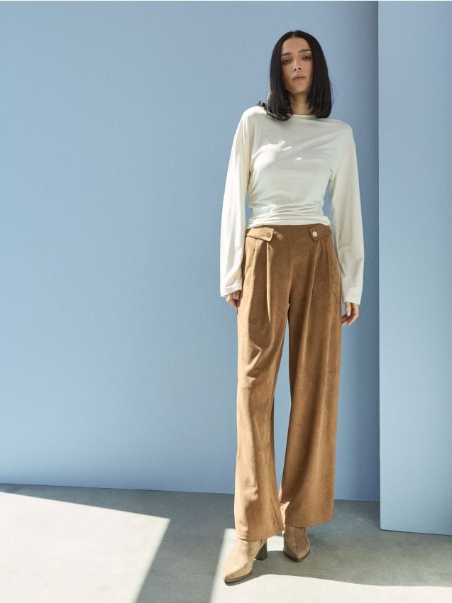 Sinsay - Pantaloni wide-leg cu pliuri - arămiu
