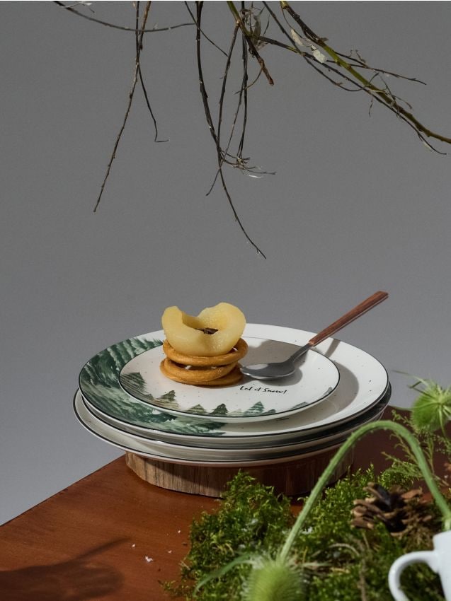 Sinsay - Sada zimných keramických tanierov s motívom lesa, 2 ks - viacfarebná