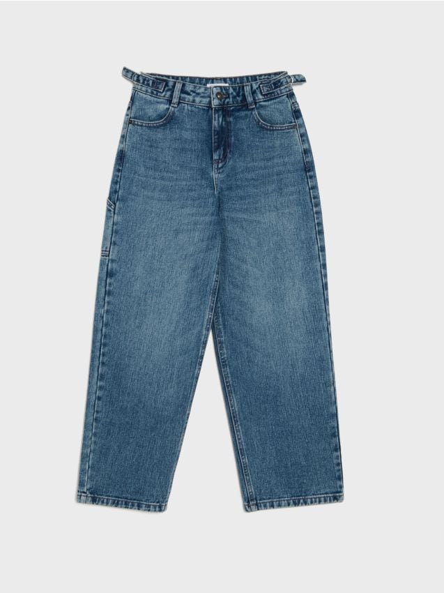 Sinsay - Jeansy wide leg z efektem sprania - szary