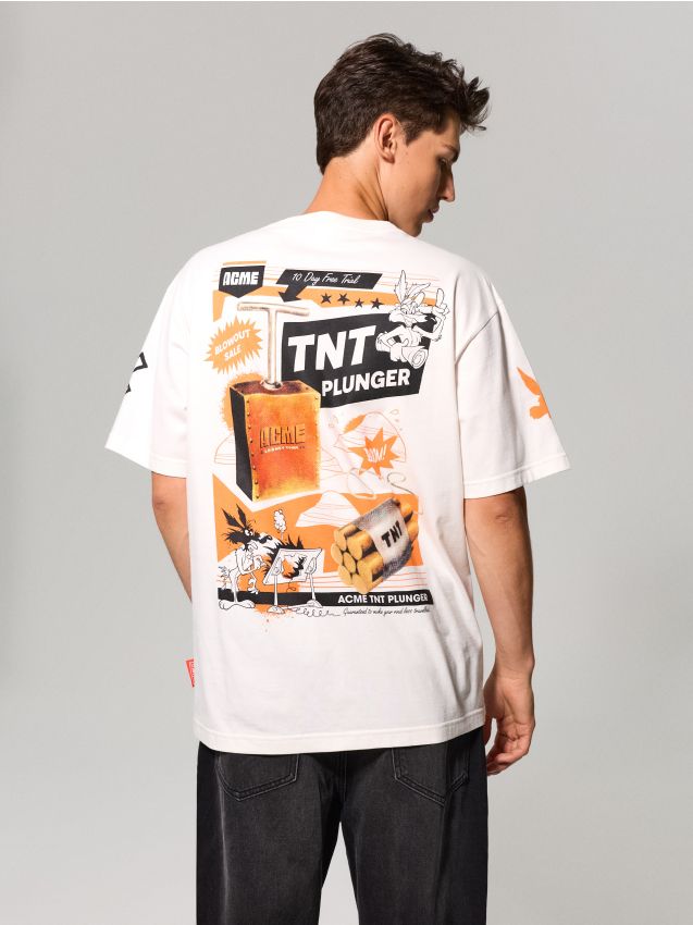 Sinsay - Tricou din bumbac cu imprimeu pe spate Looney Tunes - crem