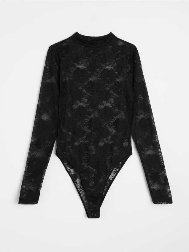 Sinsay - Body cu dantelă și mâneci lungi - negru