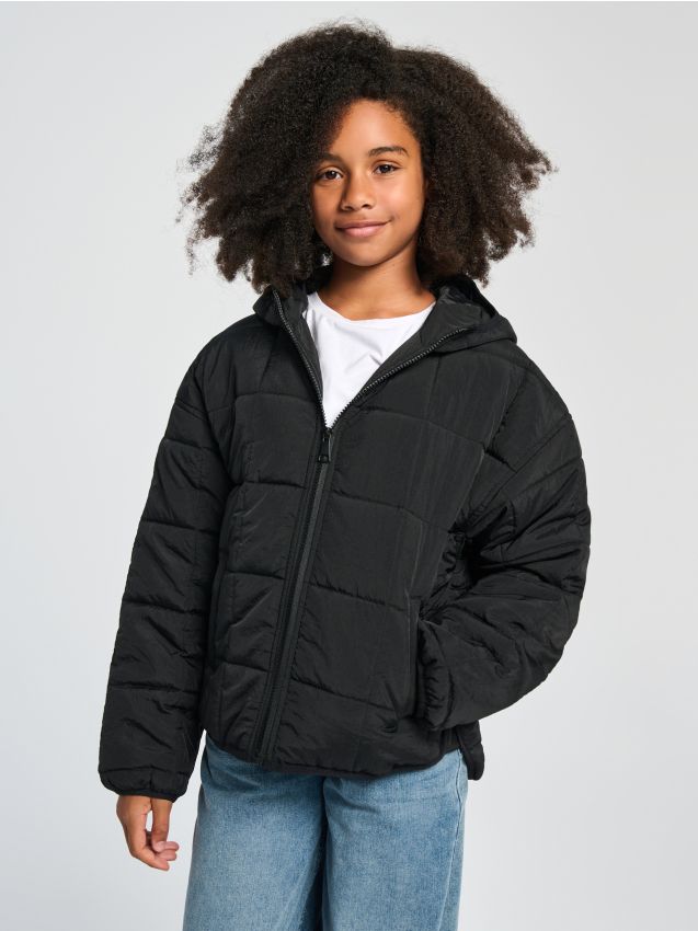 Sinsay - Geacă matlasată, cu glugă și buzunare - negru