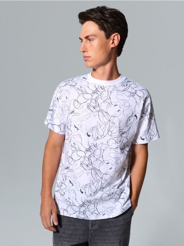Sinsay - Tricou din bumbac comfort Looney Tunes - alb