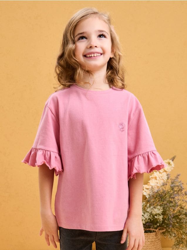 Sinsay - Bluză din bumbac cu broderie - roz-pudră