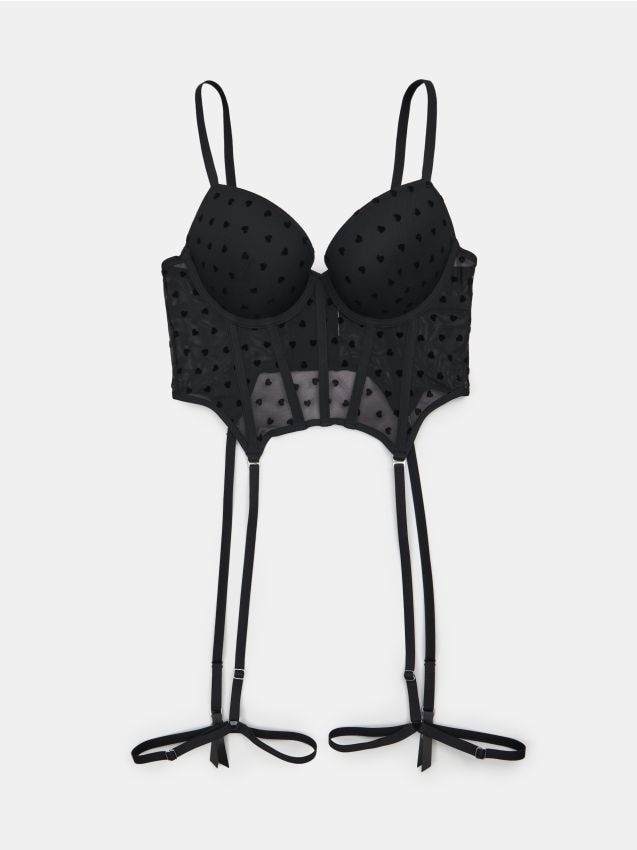 Sinsay - Corset push-up cu bretele pentru ciorapi - negru