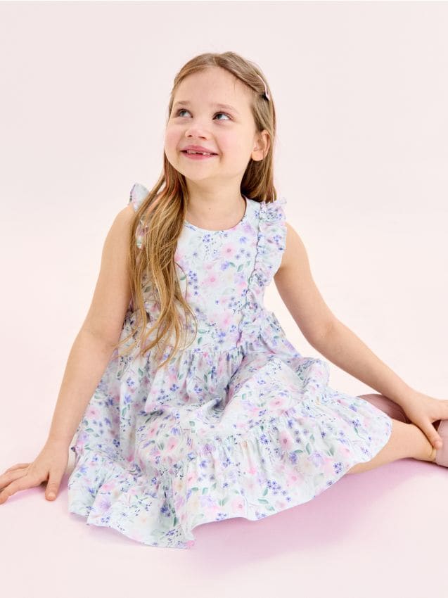 Sinsay - Sukienka w kwiaty z falbankami i kokardam - wielobarwny