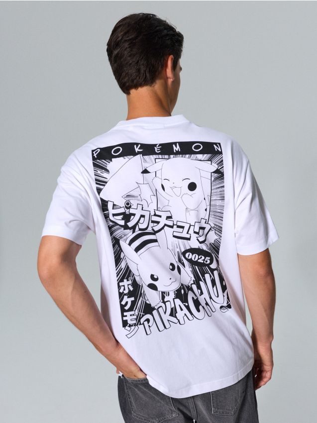 Sinsay - Tricou din bumbac cu imprimeu pe spate Pokémon - alb