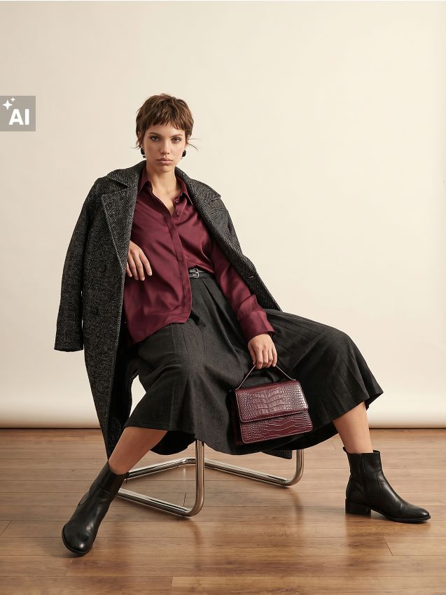 Sinsay - Cămașă satinată regular fit - mahon