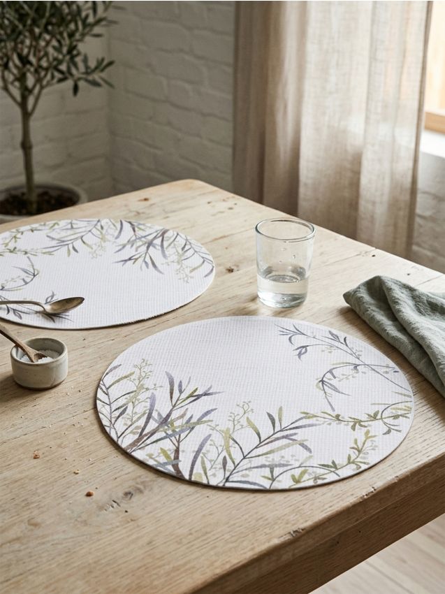 Sinsay - Set suporturi de masă rotunde cu motiv vegetal 2 pack - verde-maroniu