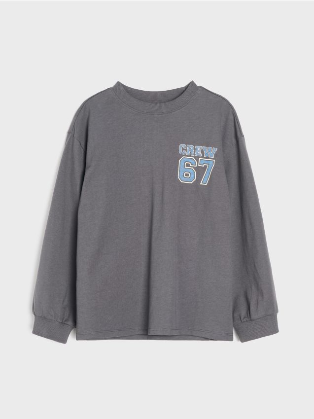 Sinsay - Tricou din bumbac cu mânecă lungă și imprimeu 67 - gri-închis