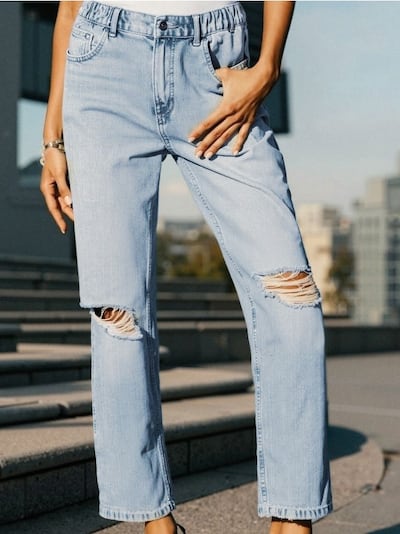 Distressed mom fit jeans