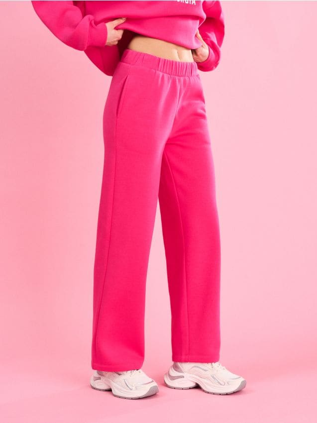 Sinsay - Spodnie dresowe straight leg - różowy